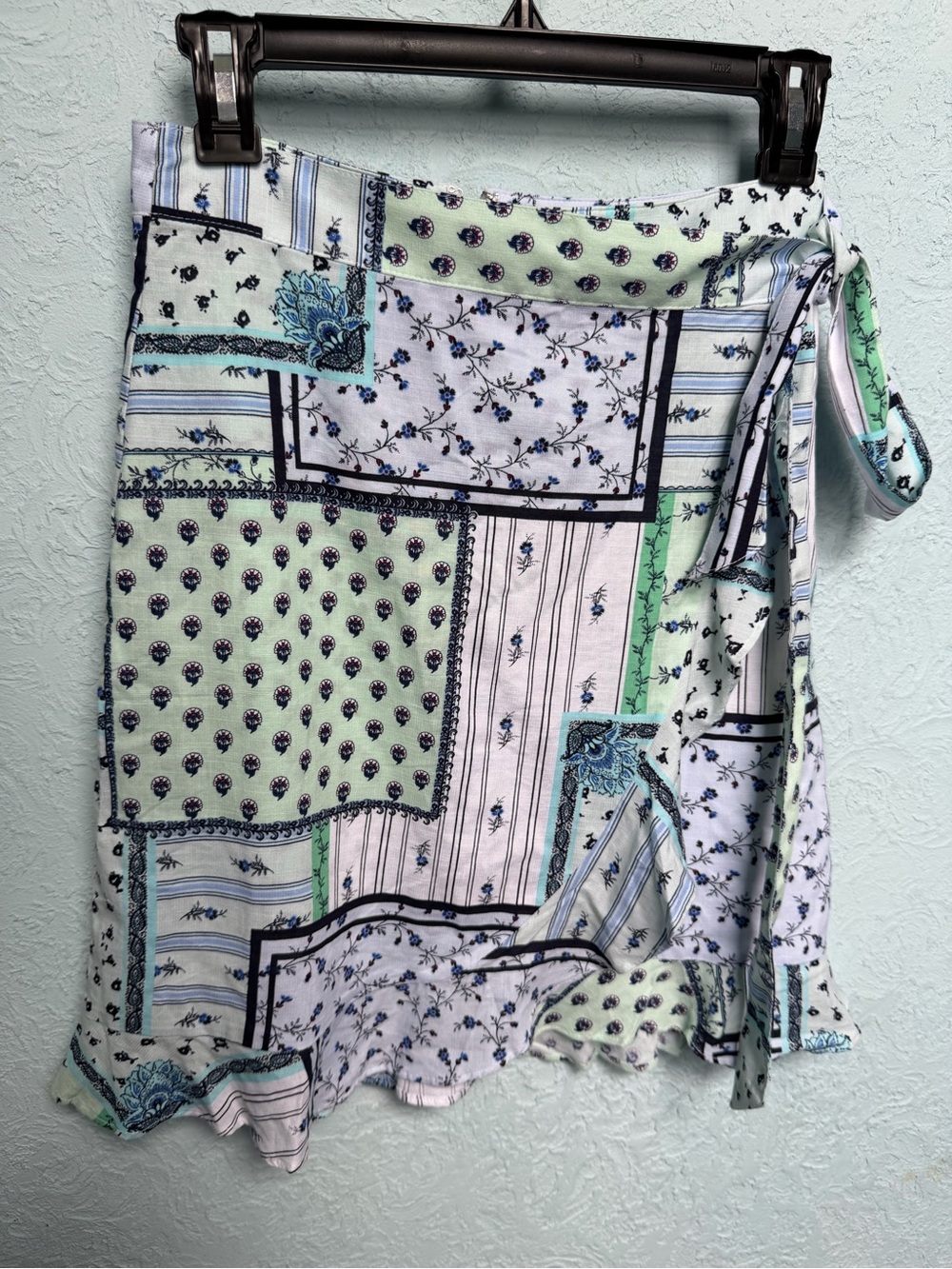 LOFT Patchwork Mini Skirt in Mint, White, Blue